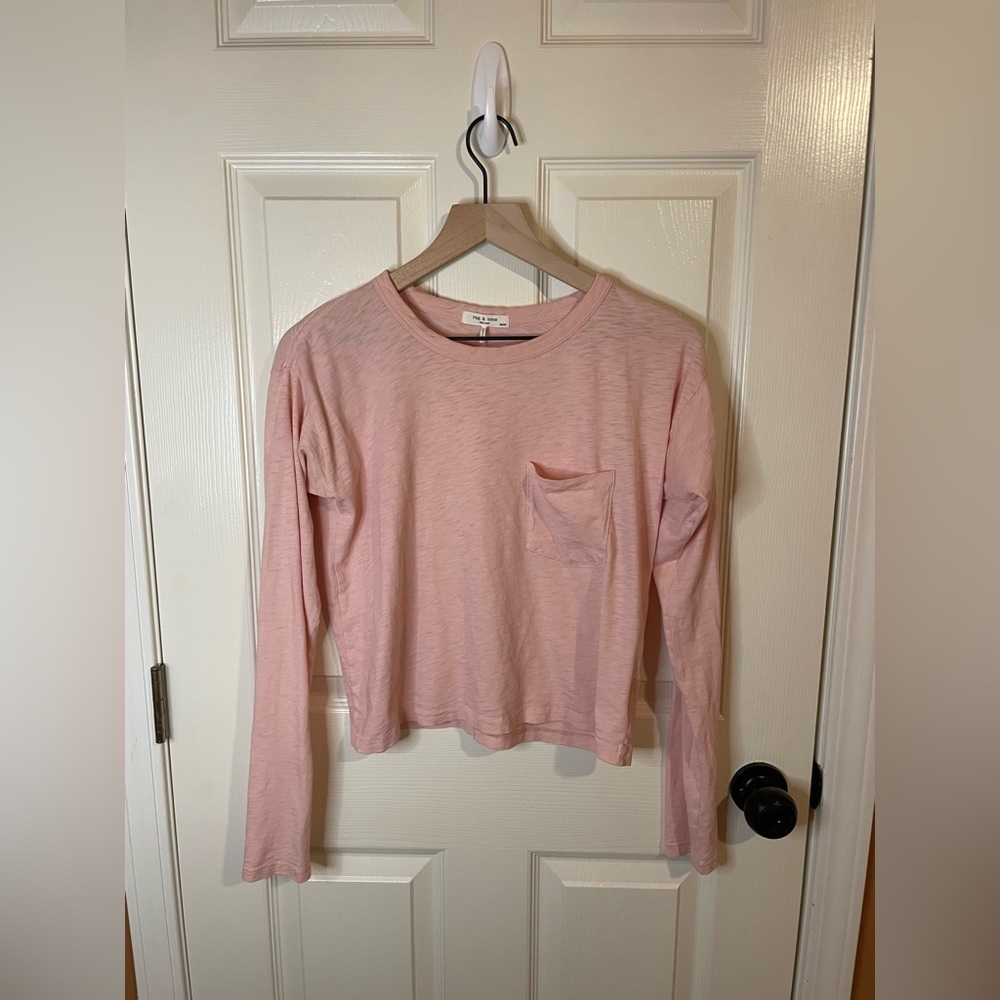 Rag & Bone Pima Cotton Long Sleeve Tee in Baby Pink Balletcore Size XS